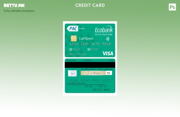 Модерен стил Шаблон за картичка за виза cashxpress на Бенин Екобанк